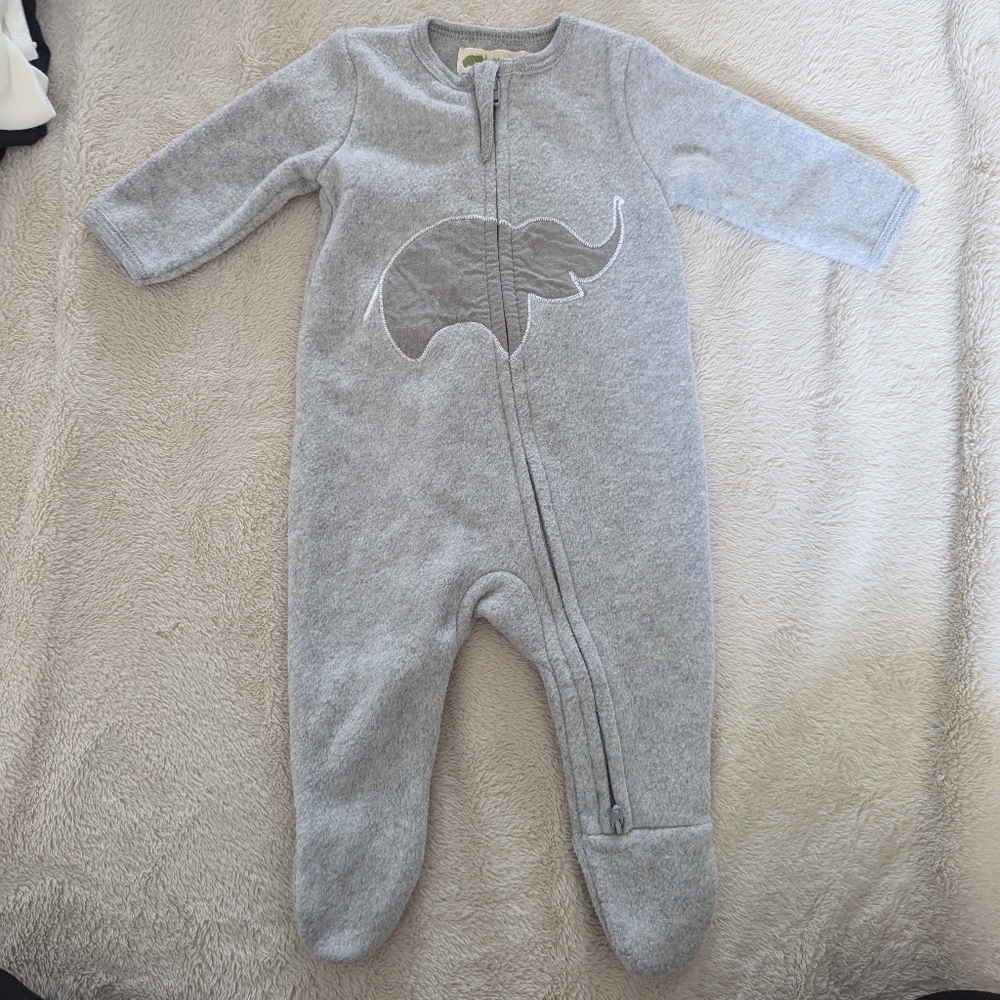 NWOT Monica + Andy Fleece Zipper One Piece, Grey Elephant, 0-3 Months